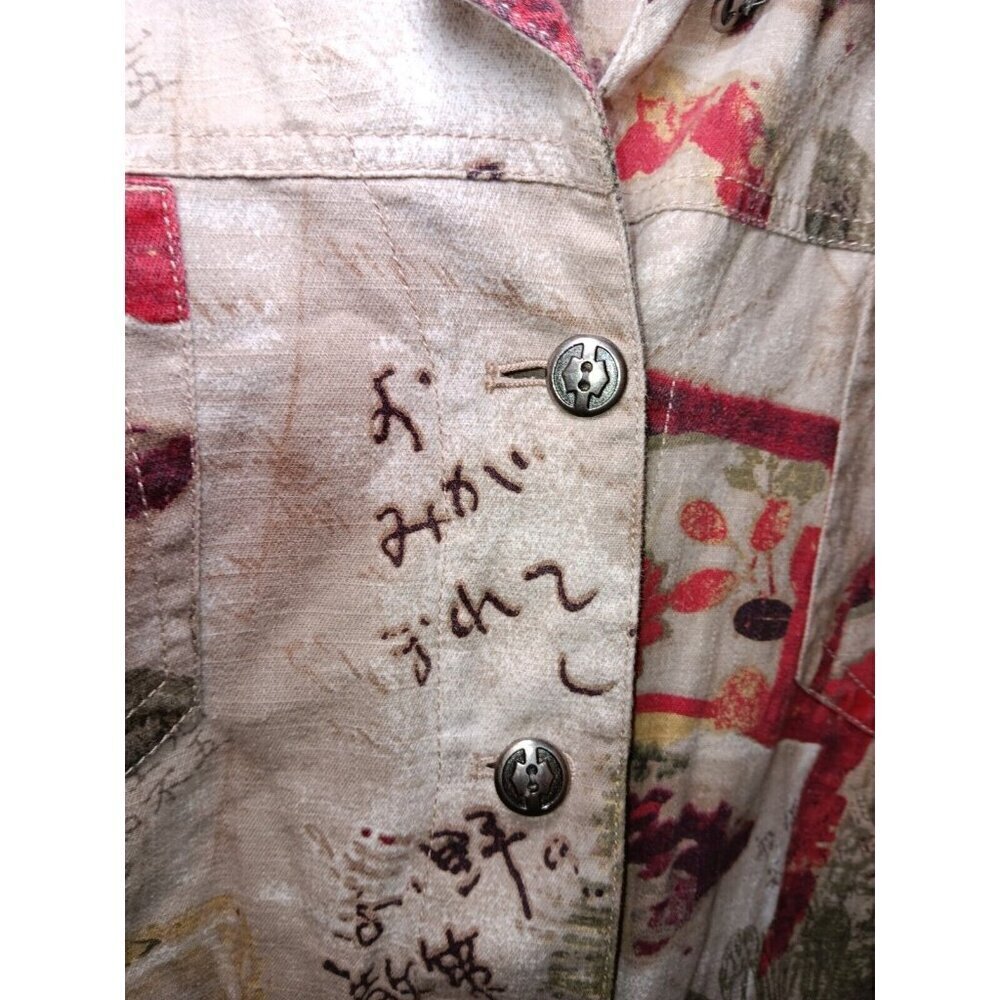 Chico's Asian Floral Lightweight Jacket Women Large Size 2 Linen Button Front - Picture 3 of 5